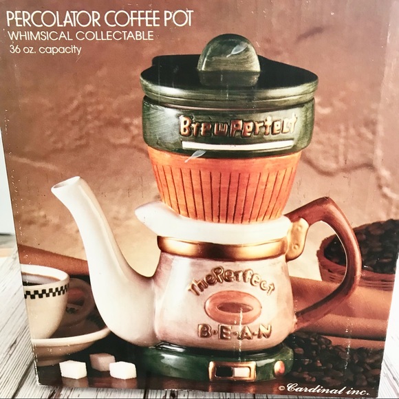 Vintage 1995 Cardinal Inc. Hand Painted Collectors Coffee Pot with Mini … - Picture 8 of 12